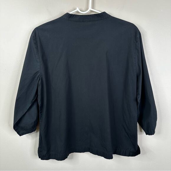 Eileen Fisher Shirt Women’s Large Black Button Front Cotton Minimalist Top - Picture 6 of 7